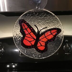 New, Pink Hand painted stained glass Butterfly
